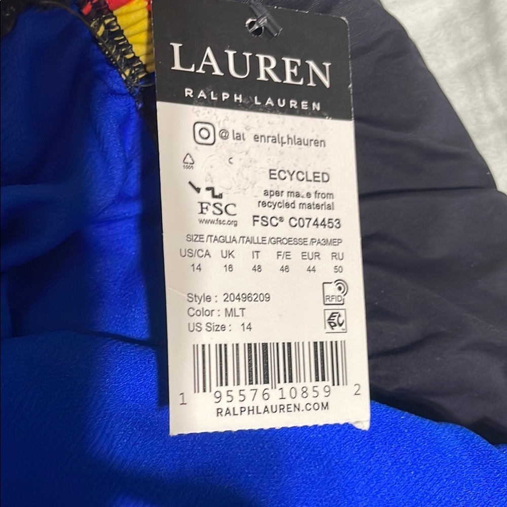 Ralph Lauren Red and Blue One Piece Swimsuit with Plunging Neckline NWT Sz 14 - Picture 5 of 6